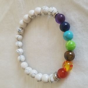 Silver Amethyst Citrine Glass Howlite Stretch Bead Bracelet